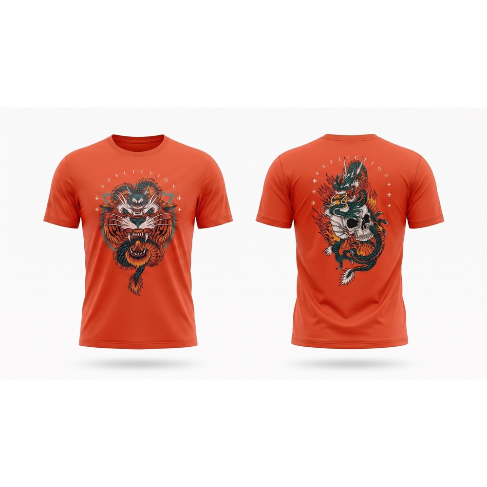 Affliction Black Label Flame & Fable Orange Graphic Rhinestone Tee XL A26215